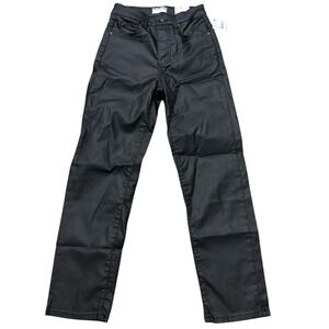 Free People We The Free Black Coated Slim Straight Pants Women's Size 26 NWT